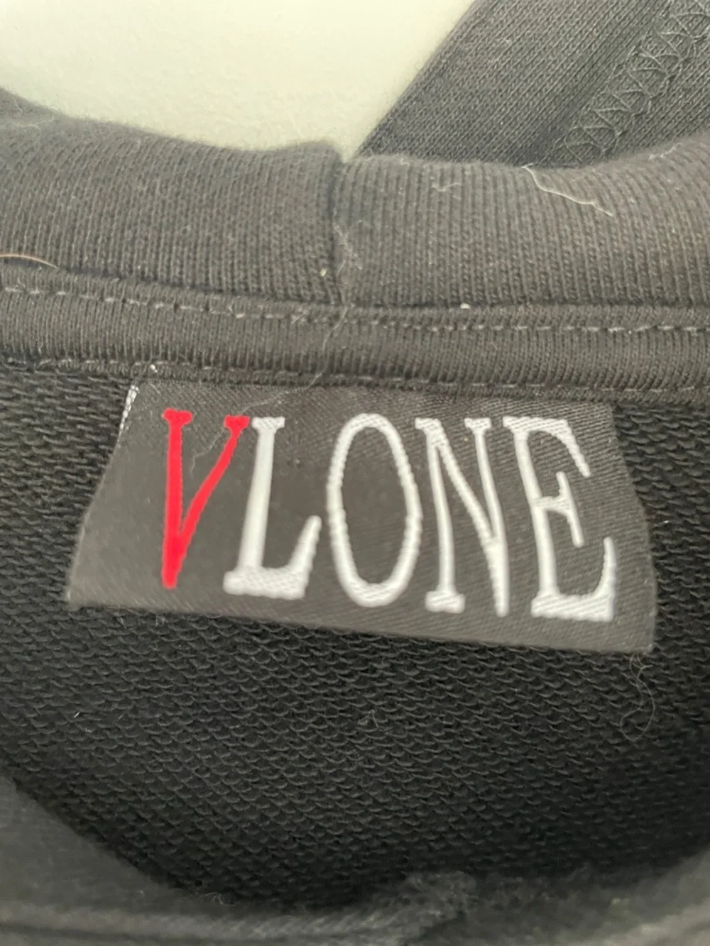 VLONE Black Hoodie with Bold White and Red Logo Large
